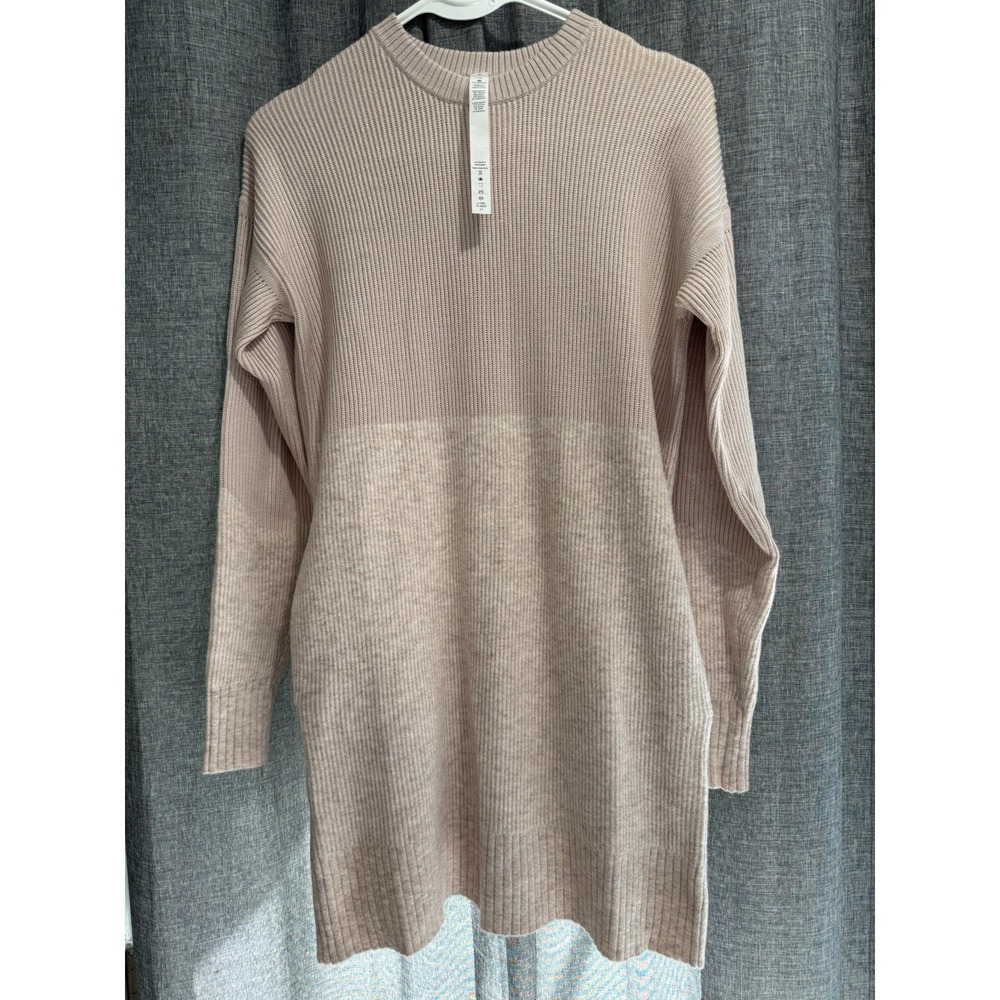 Lululemon Restful Intention Cashmere Wool Sweater Dress Ribbed Pockets Logo XS